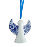 Decorative Angel Ornament with blue floral patterns.